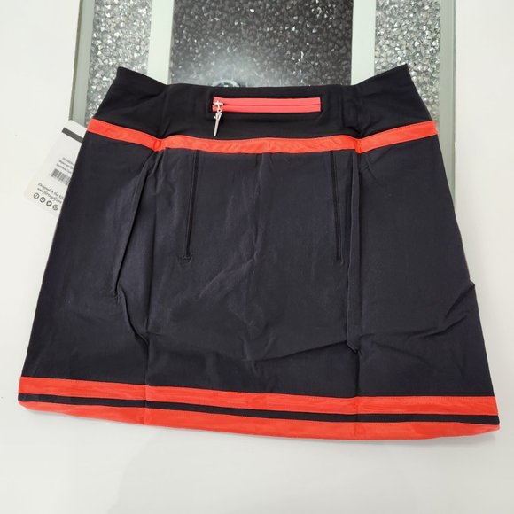 NWT - SAVE 80% OFF!!  SUPER CUTE BLACK SHORT SPORTS SKORT WITH ORANGE STRIPE - Picture 3 of 4
